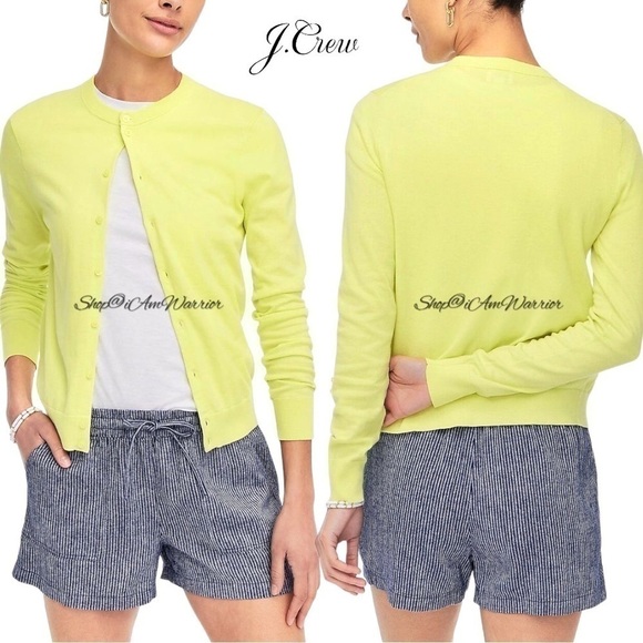 J.Crew (factory) NWT pale kiwi yellow cotton crewneck cardigan *shop@iamwarrior - Picture 1 of 8